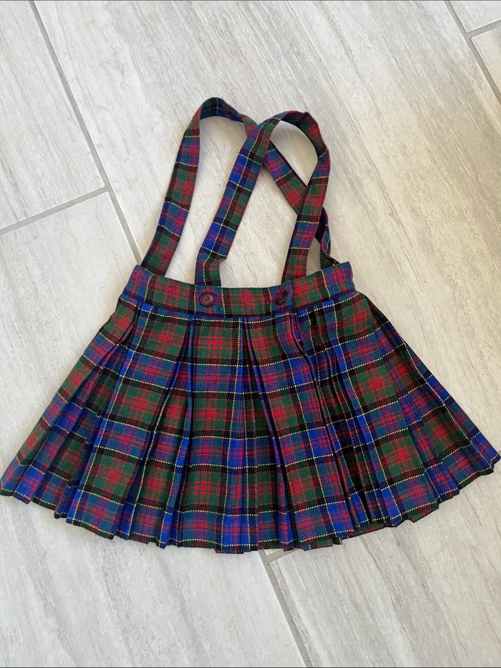 Vintage plaid suspender skirt